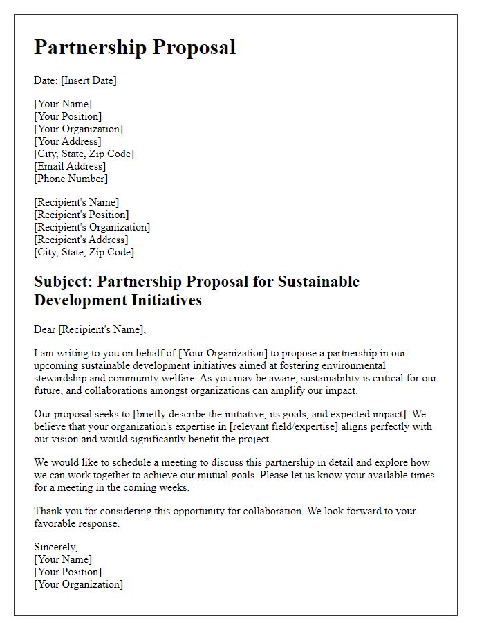 Letter template of partnership proposal for sustainable development initiatives