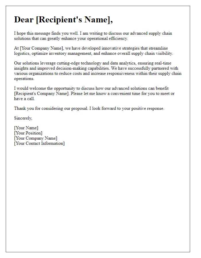 Letter template of discussing our advanced supply chain solutions for improved efficiency.