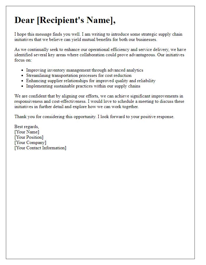 Letter template of introducing strategic supply chain initiatives for mutual business benefits.