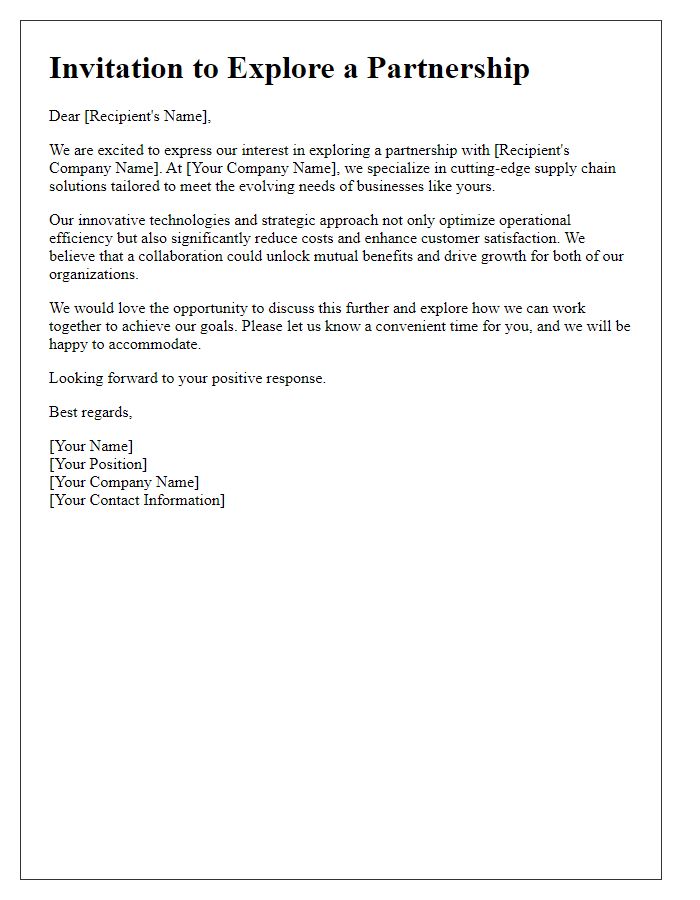 Letter template of inviting a partnership to explore our cutting-edge supply chain solutions.