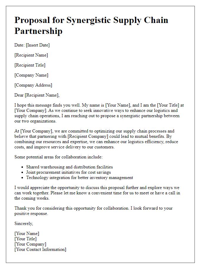 Letter template of proposing a synergistic supply chain partnership for enhanced logistics.