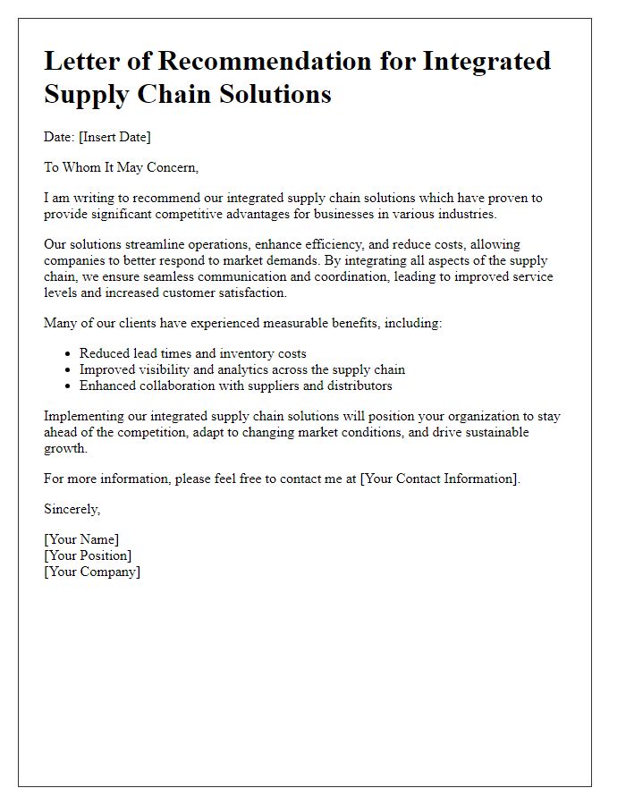 Letter template of recommending our integrated supply chain solutions for competitive advantage.