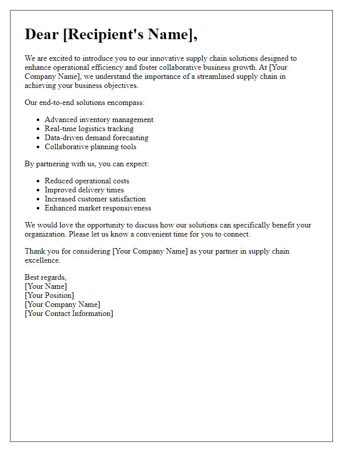 Letter template of showcasing our efficient supply chain solutions for collaborative business growth.