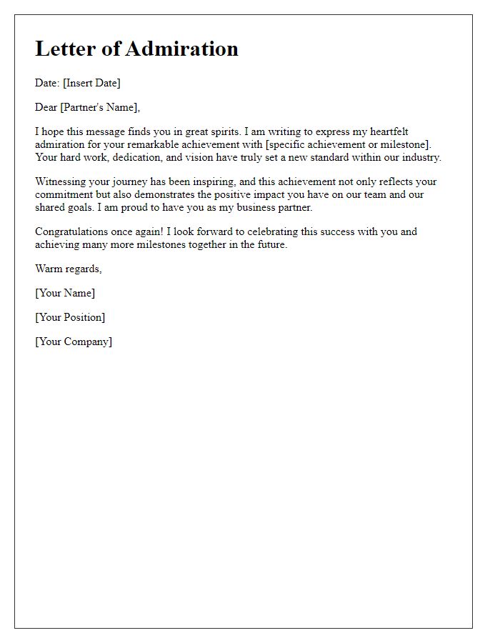 Letter template of admiration for your business partner's breakthrough achievement.