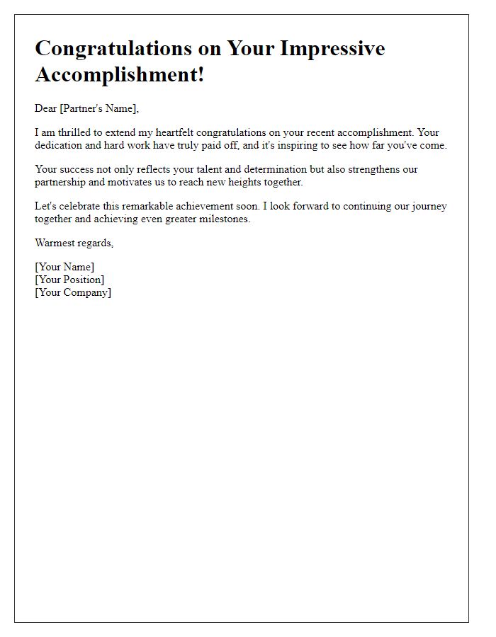 Letter template of celebration for your business partner's impressive accomplishment.