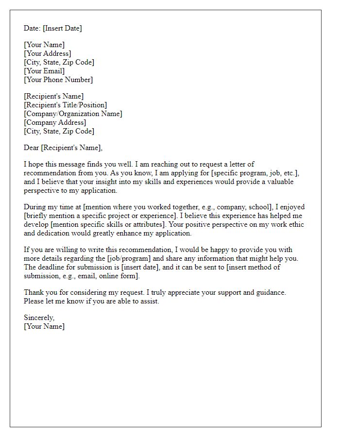 Letter template of asking for a recommendation