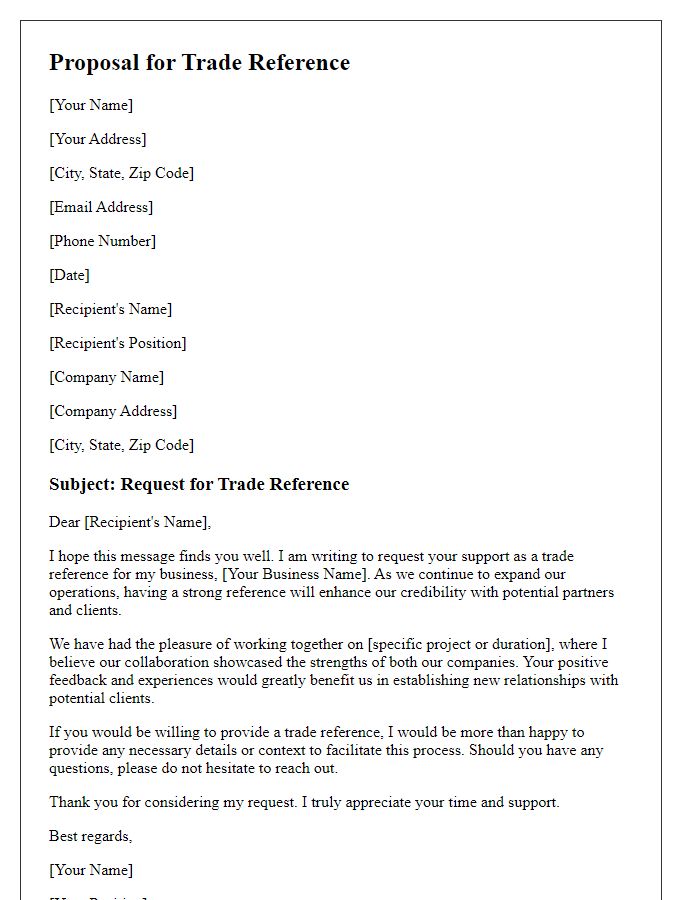 Letter template of proposal for a trade reference