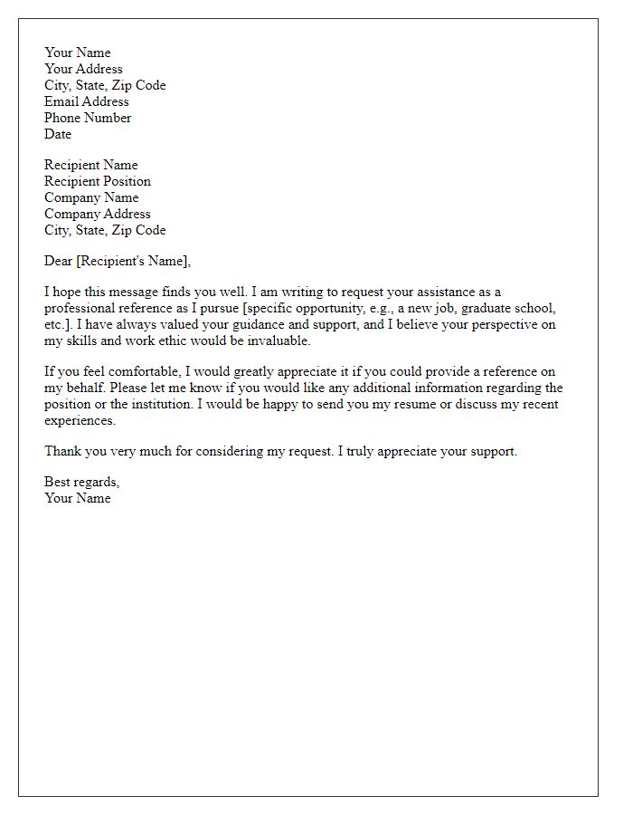 Letter template of request for professional reference