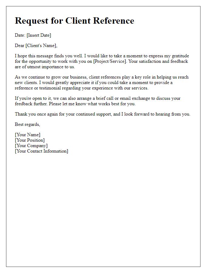 Letter template of solicitation for a client reference