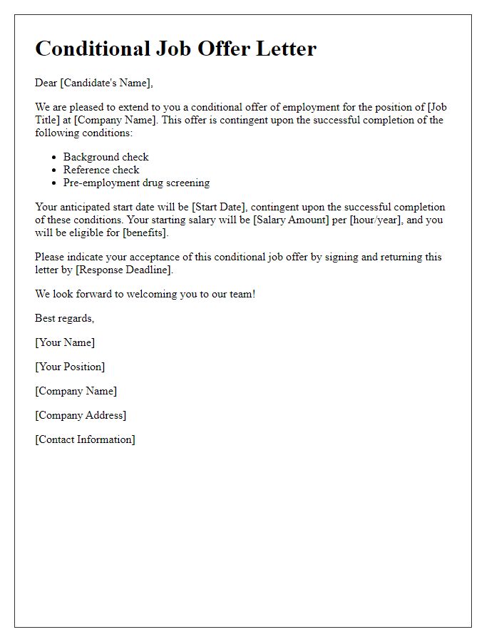 Letter template of conditional job offer to candidate