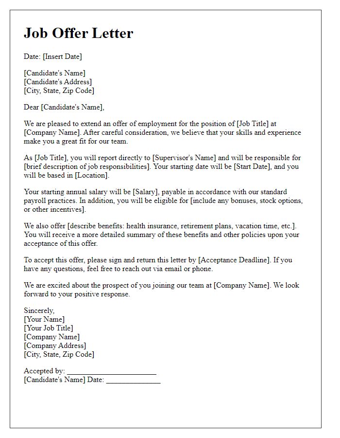 Letter template of executive job offer to candidate