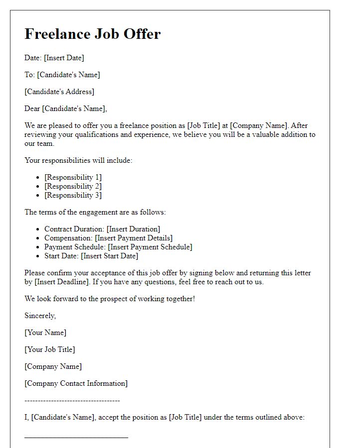 Letter template of freelance job offer to candidate