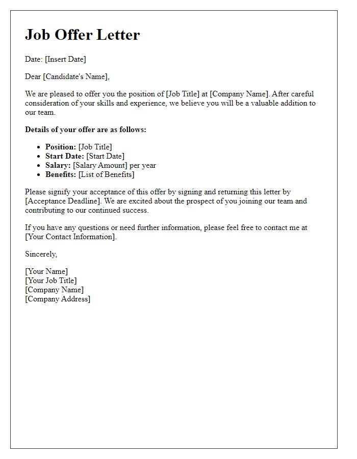 Letter template of full-time job offer to candidate