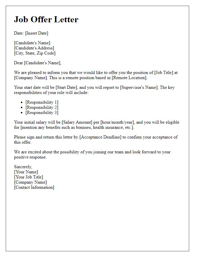 Letter template of remote job offer to candidate