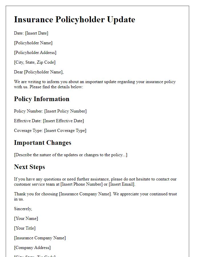 Letter template of insurance policyholder update