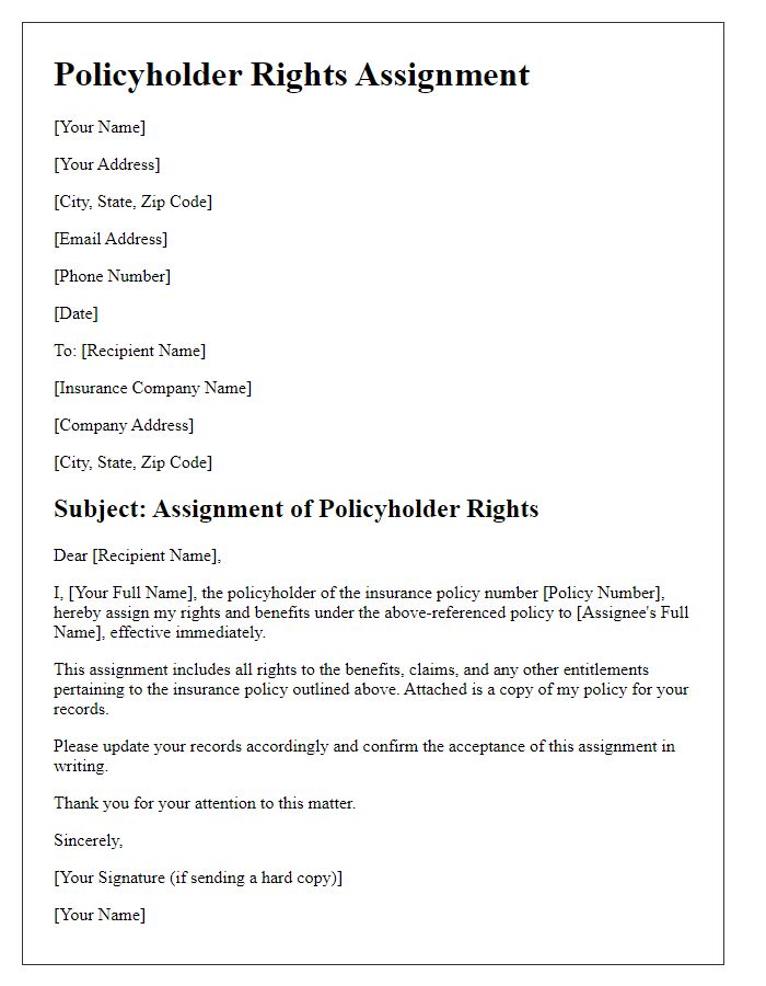 Letter template of policyholder rights assignment