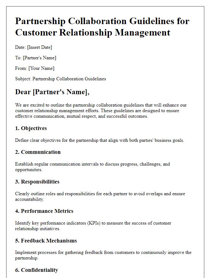 Letter template of partnership collaboration guidelines for customer relationship management.