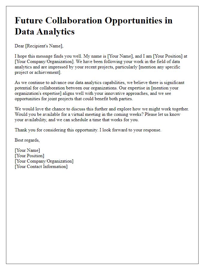 Letter template of future collaboration opportunities in data analytics