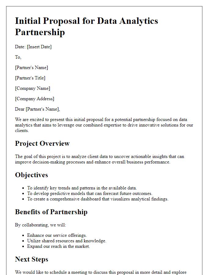 Letter template of initial proposal for business partner data analytics project