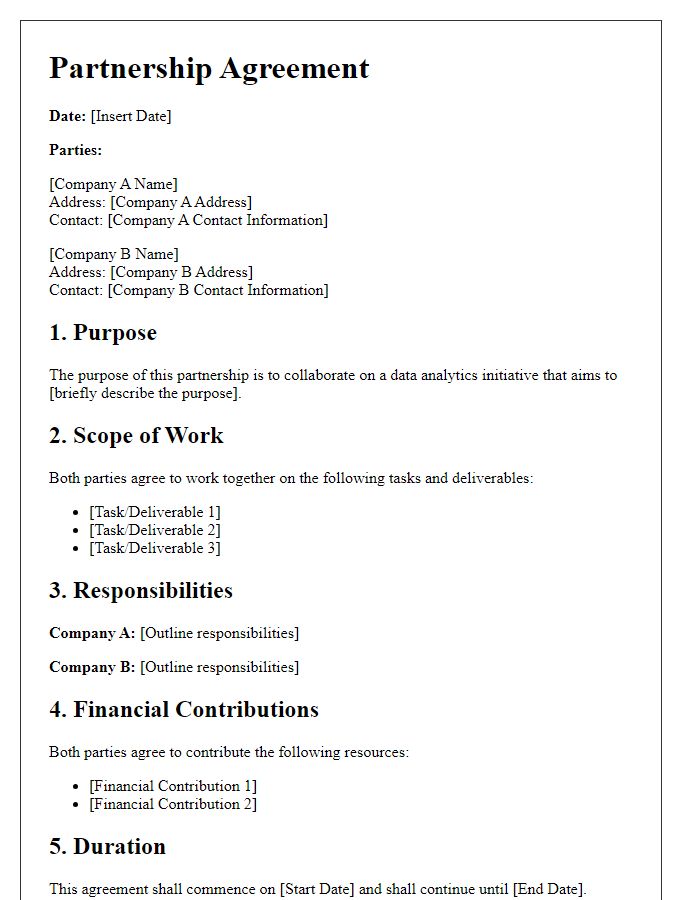 Letter template of partnership agreement for data analytics initiative