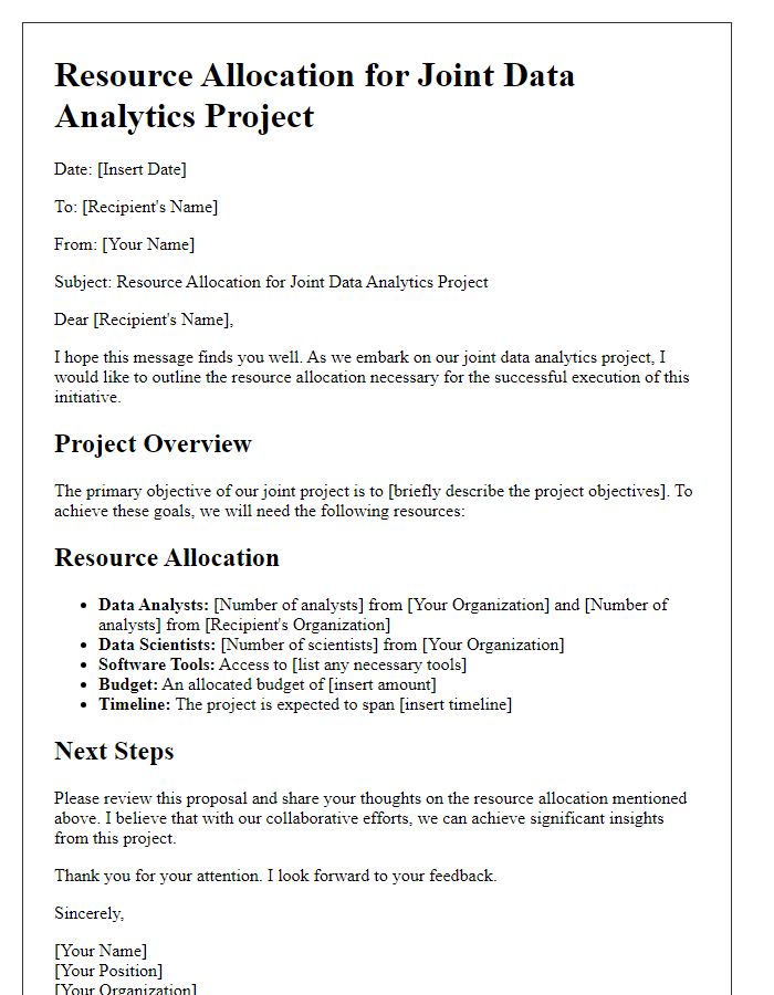 Letter template of resource allocation for joint data analytics project