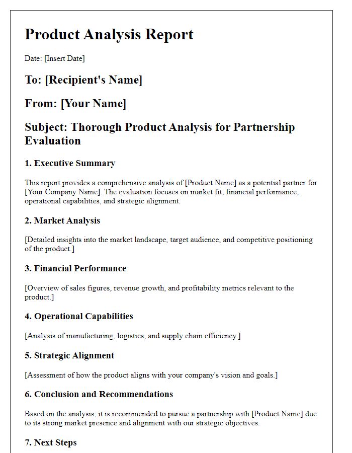 Letter template of thorough product analysis for partnership evaluation.