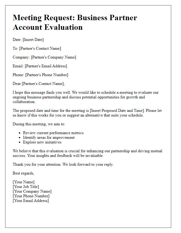 Letter template of business partner account evaluation meeting request