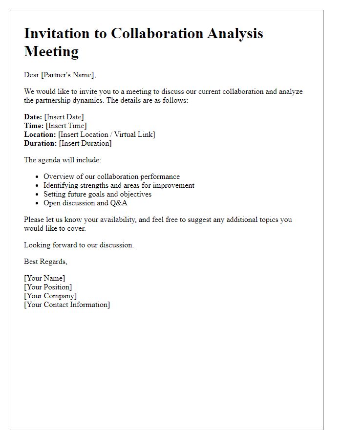 Letter template of business partner collaboration analysis meeting