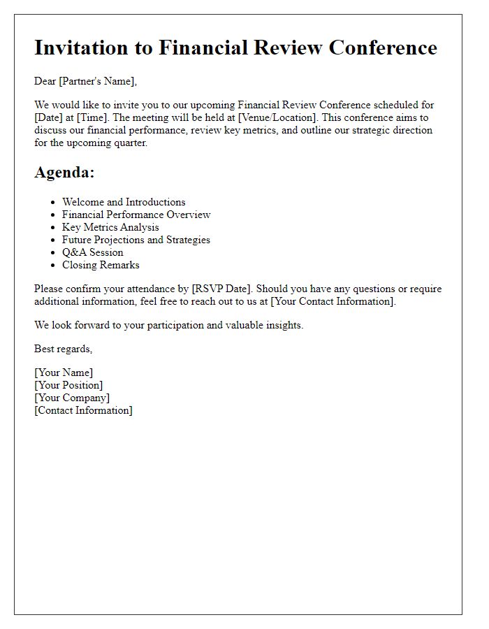 Letter template of business partner financial review conference