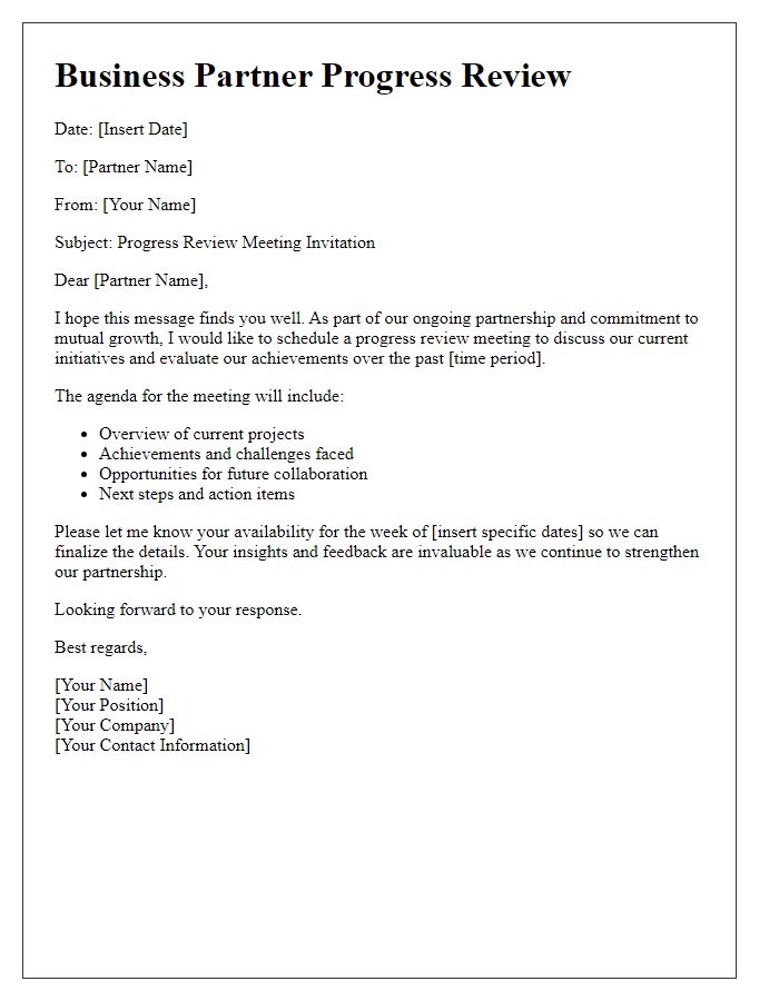 Letter template of business partner progress review gathering