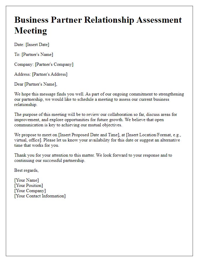 Letter template of business partner relationship assessment meeting