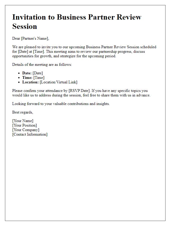 Letter template of business partner review session invitation