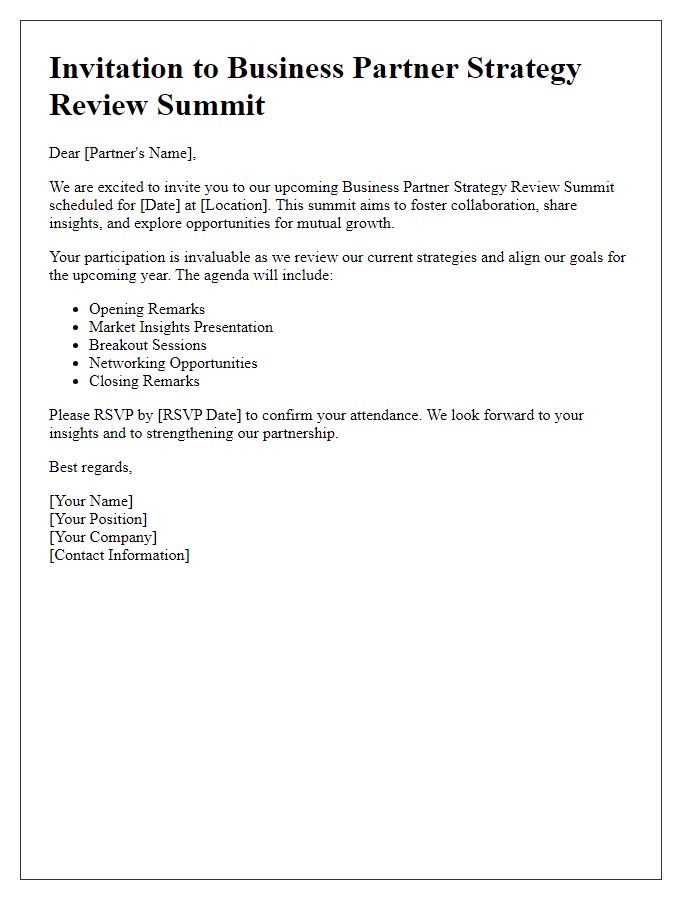 Letter template of business partner strategy review summit