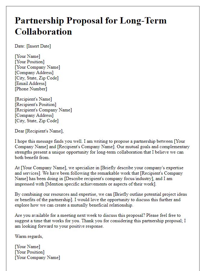 Letter template of Partnership Proposal for Long-Term Collaboration