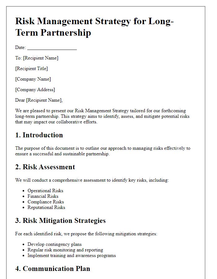 Letter template of Risk Management Strategy for Long-Term Partnership