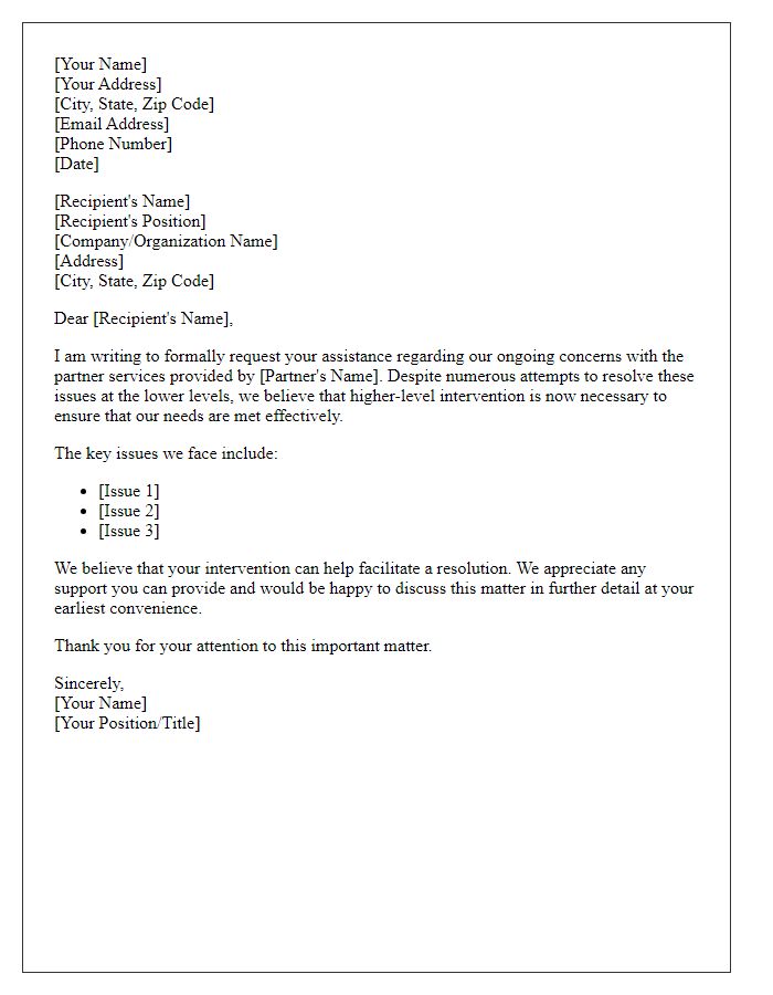 Letter template of request for higher-level intervention on partner services