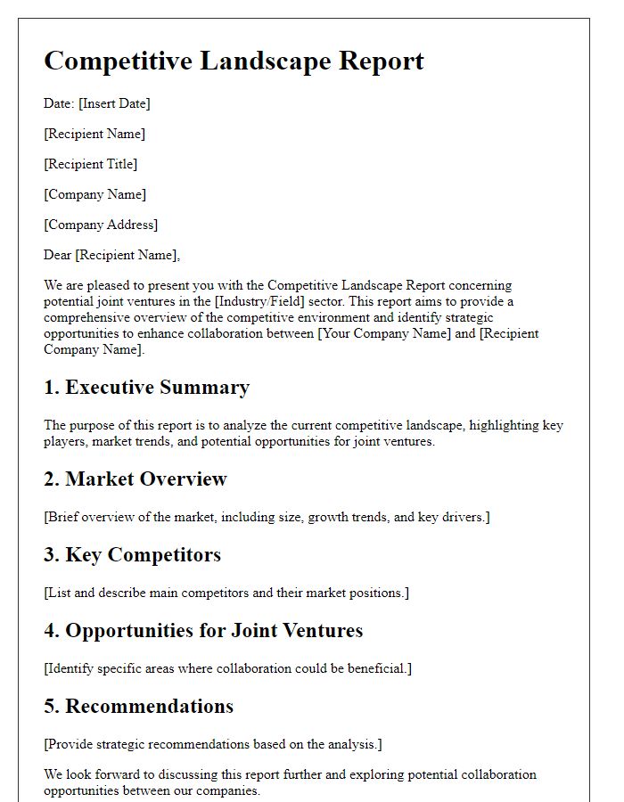 Letter template of competitive landscape report for joint ventures