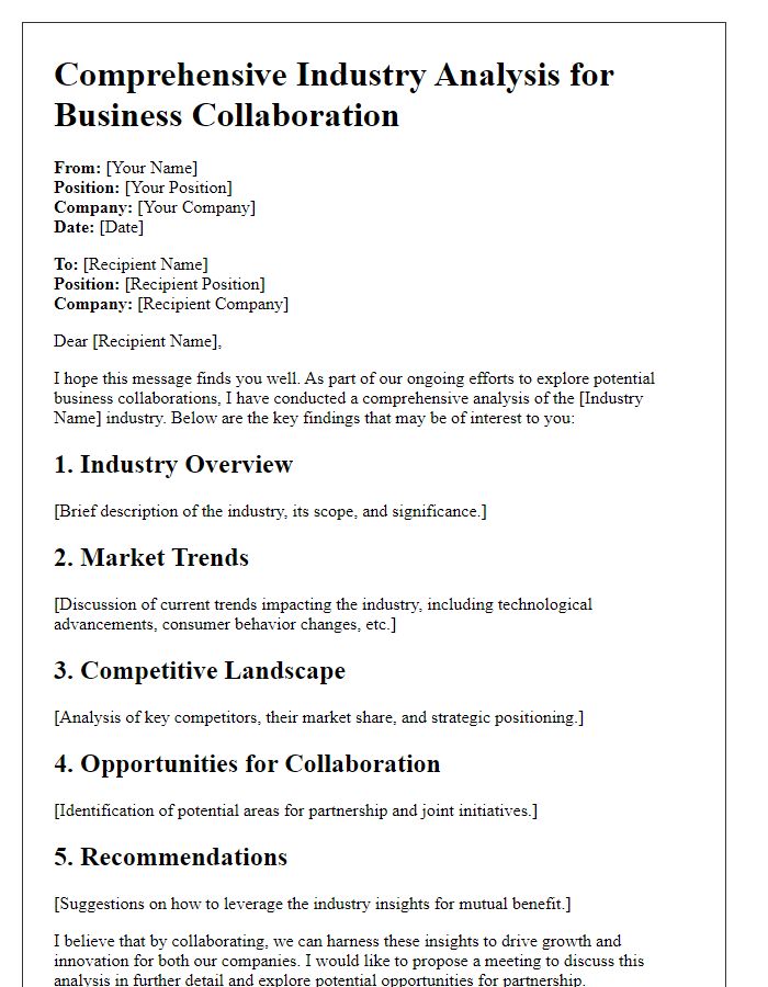 Letter template of comprehensive industry analysis for business collaboration