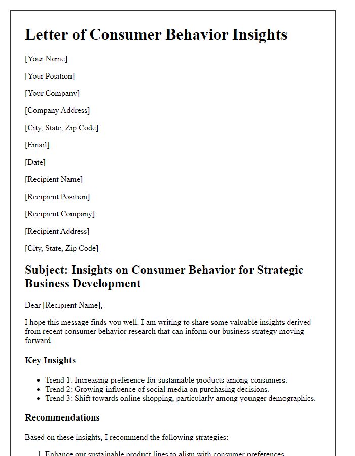 Letter template of consumer behavior insights for business strategy