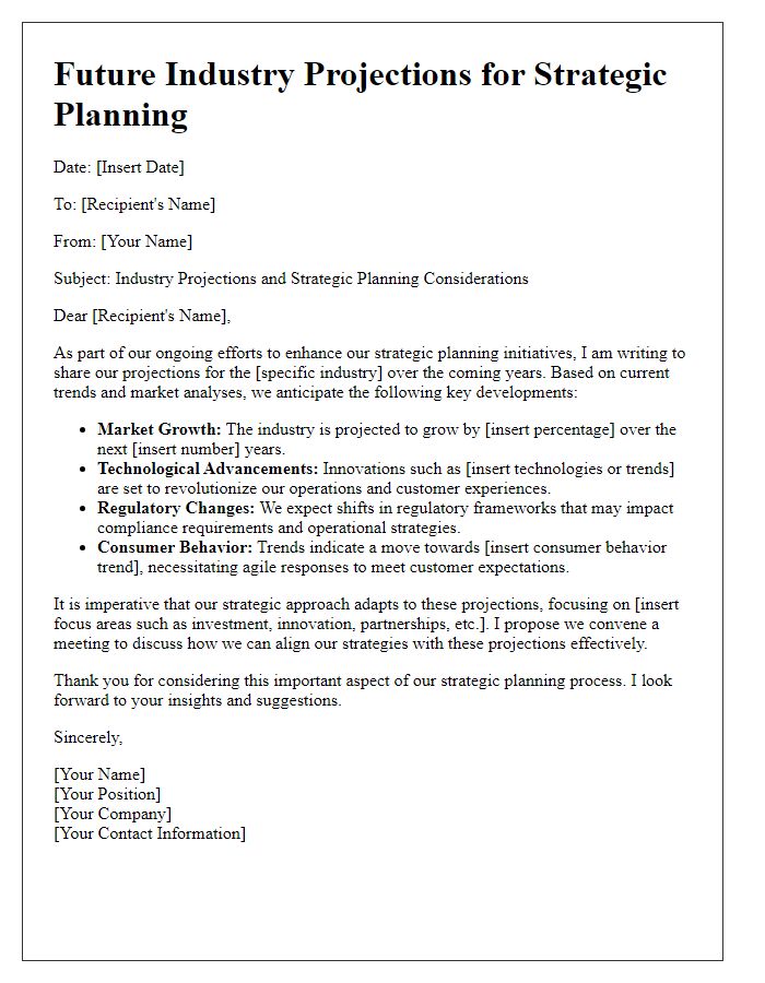 Letter template of future industry projections for strategic planning