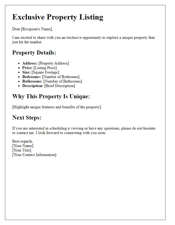 Letter template of exclusive property listing share