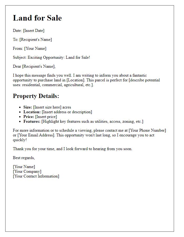 Letter template of land for sale listing broadcast