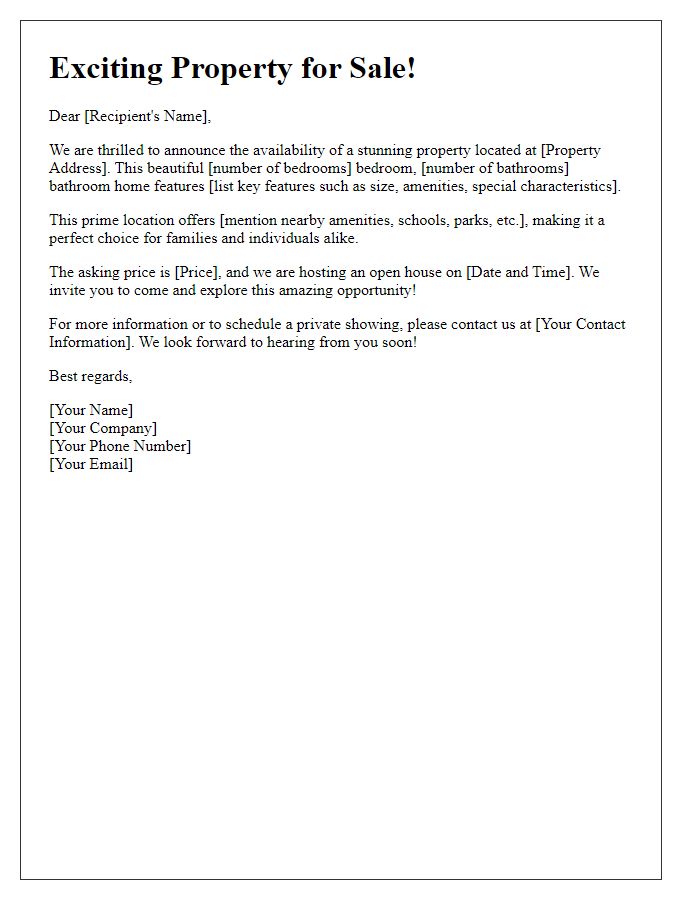 Letter template of property listing for sale announcement