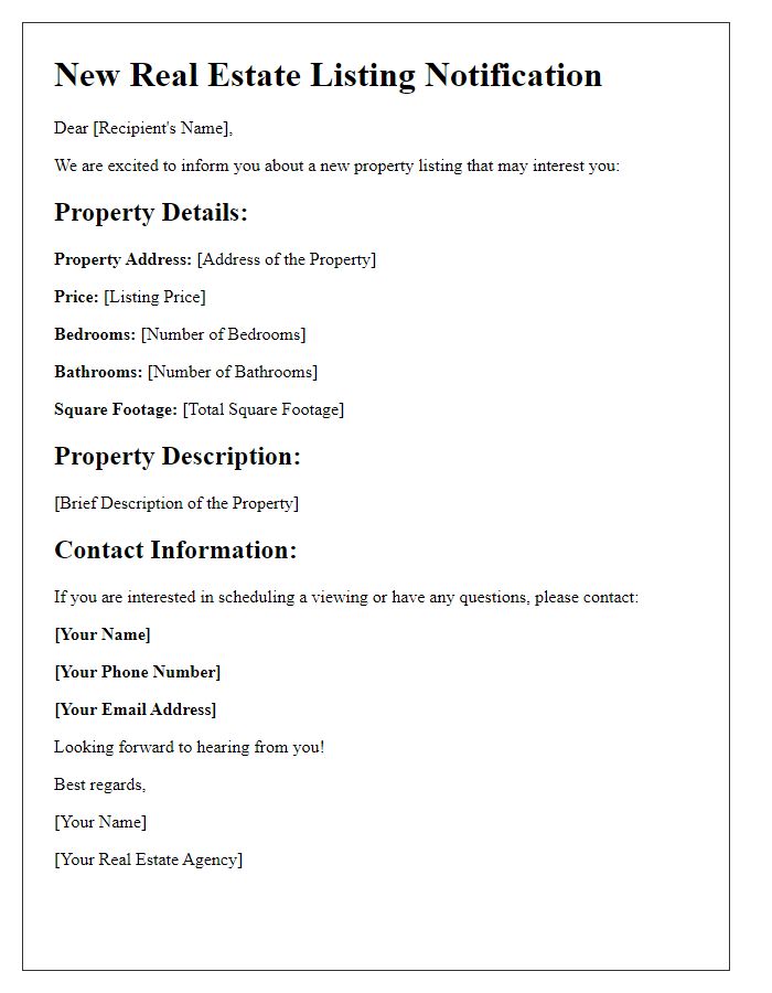 Letter template of real estate listing notification