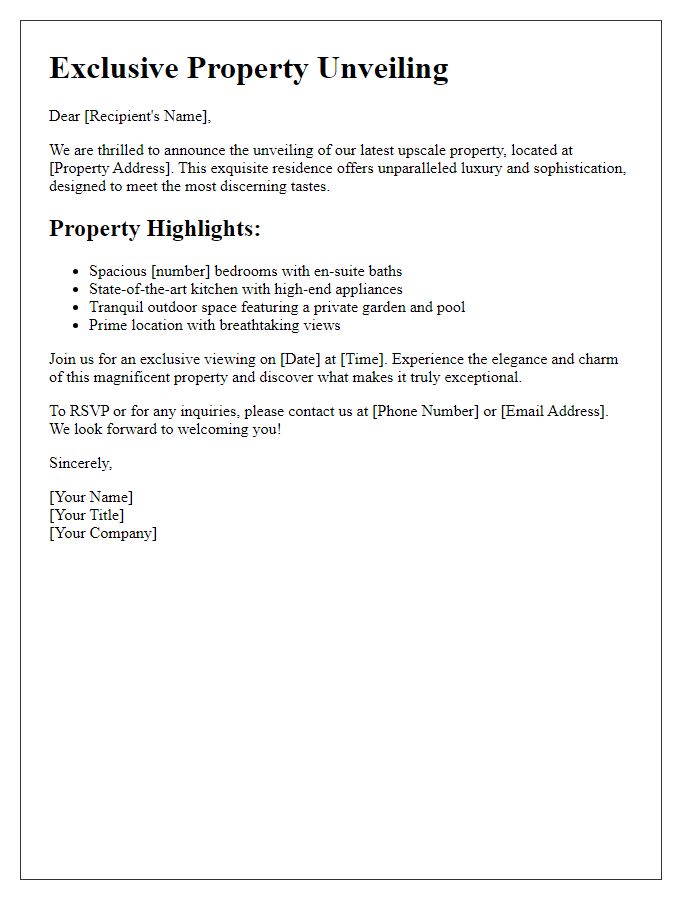 Letter template of upscale property listing unveiling