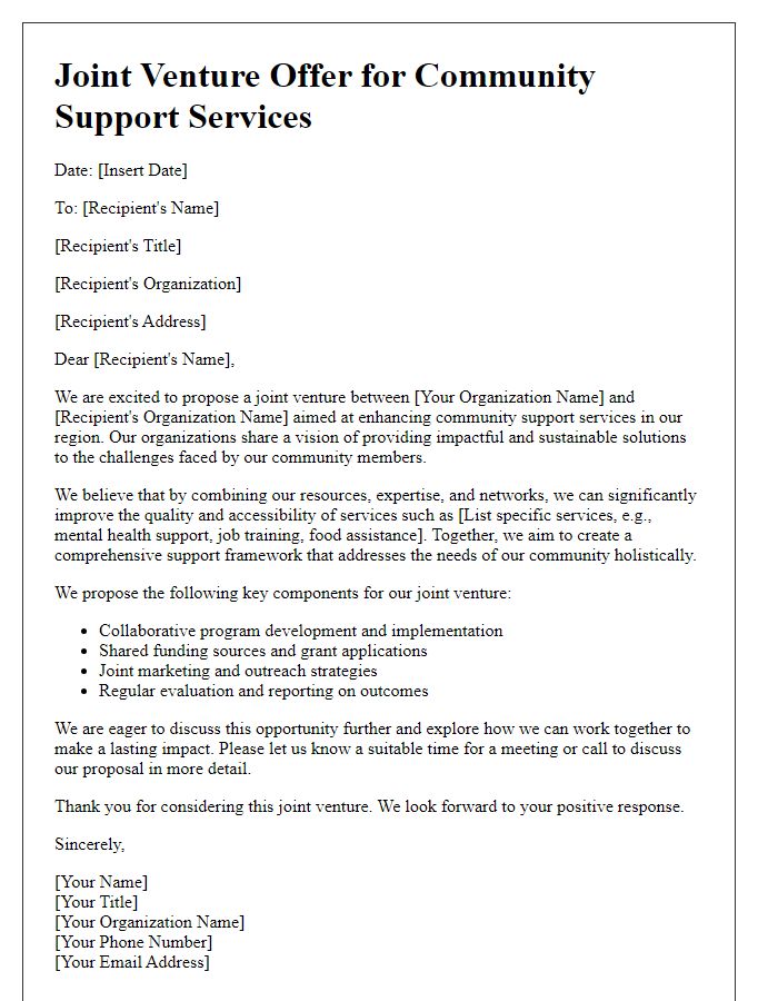 Letter template of Joint Venture Offer for Community Support Services