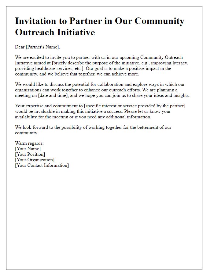 Letter template of Partnership Invitation for Community Outreach Initiative