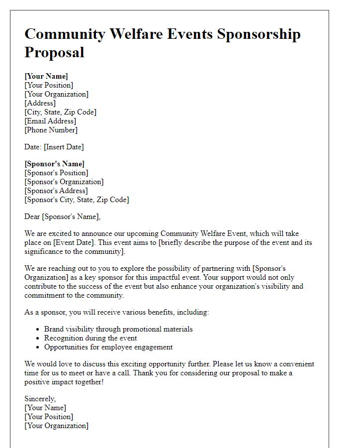 Letter template of Sponsorship Proposal for Community Welfare Events