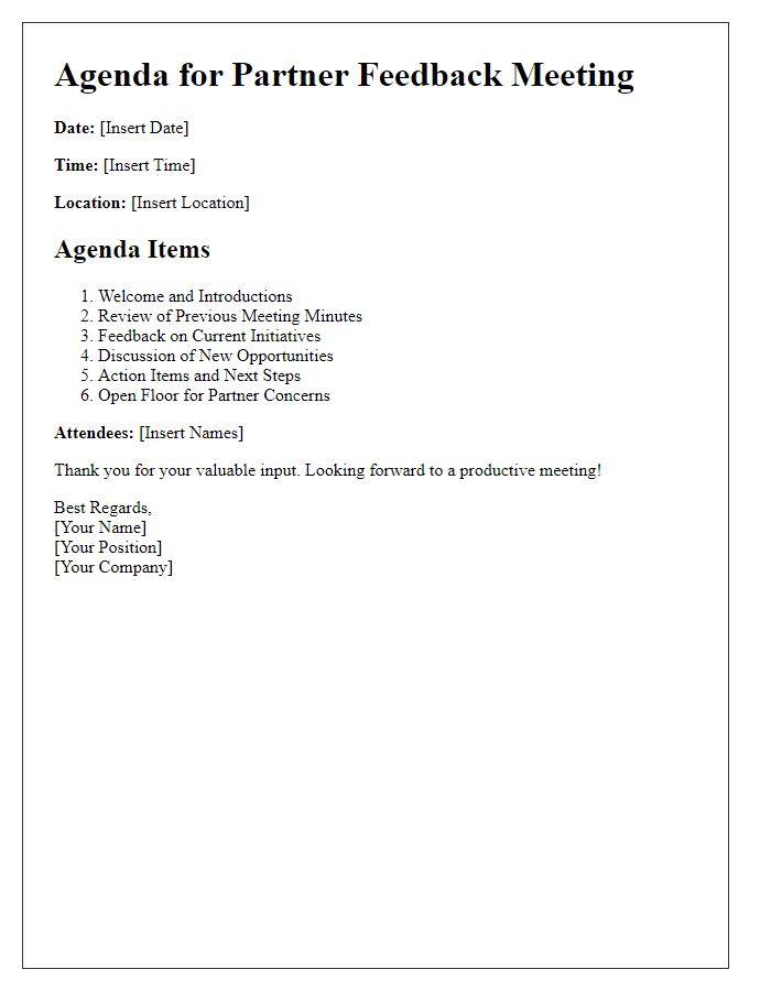 Letter template of agenda for the partner feedback meeting