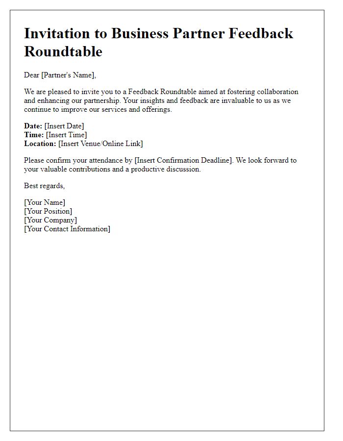 Letter template of invitation for business partner feedback roundtable